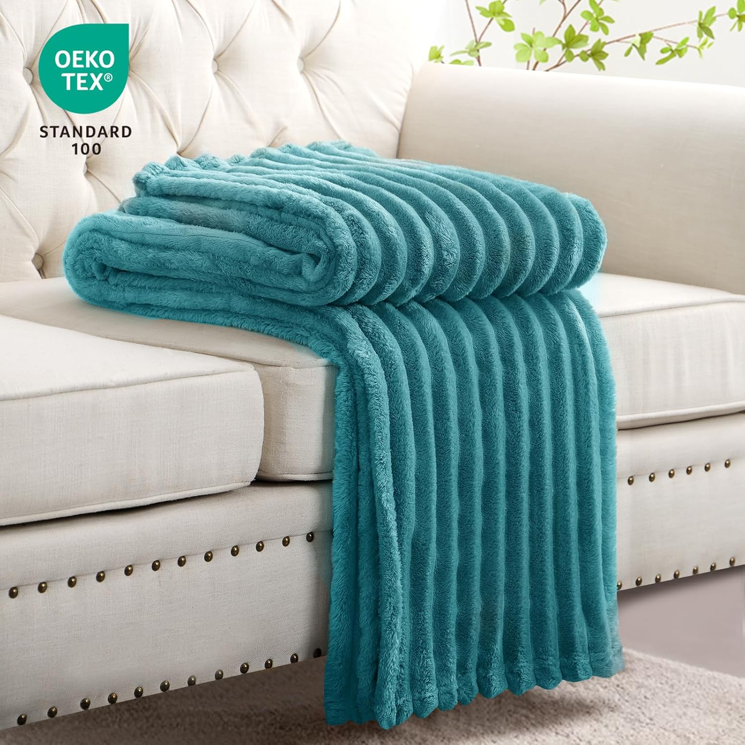 Thumbnail 3 de RUIKASI Kuscheldecke Türkis (150x200 cm) – flauschige Fleece- und Couchdecke für Wohnzimmer & Sofa