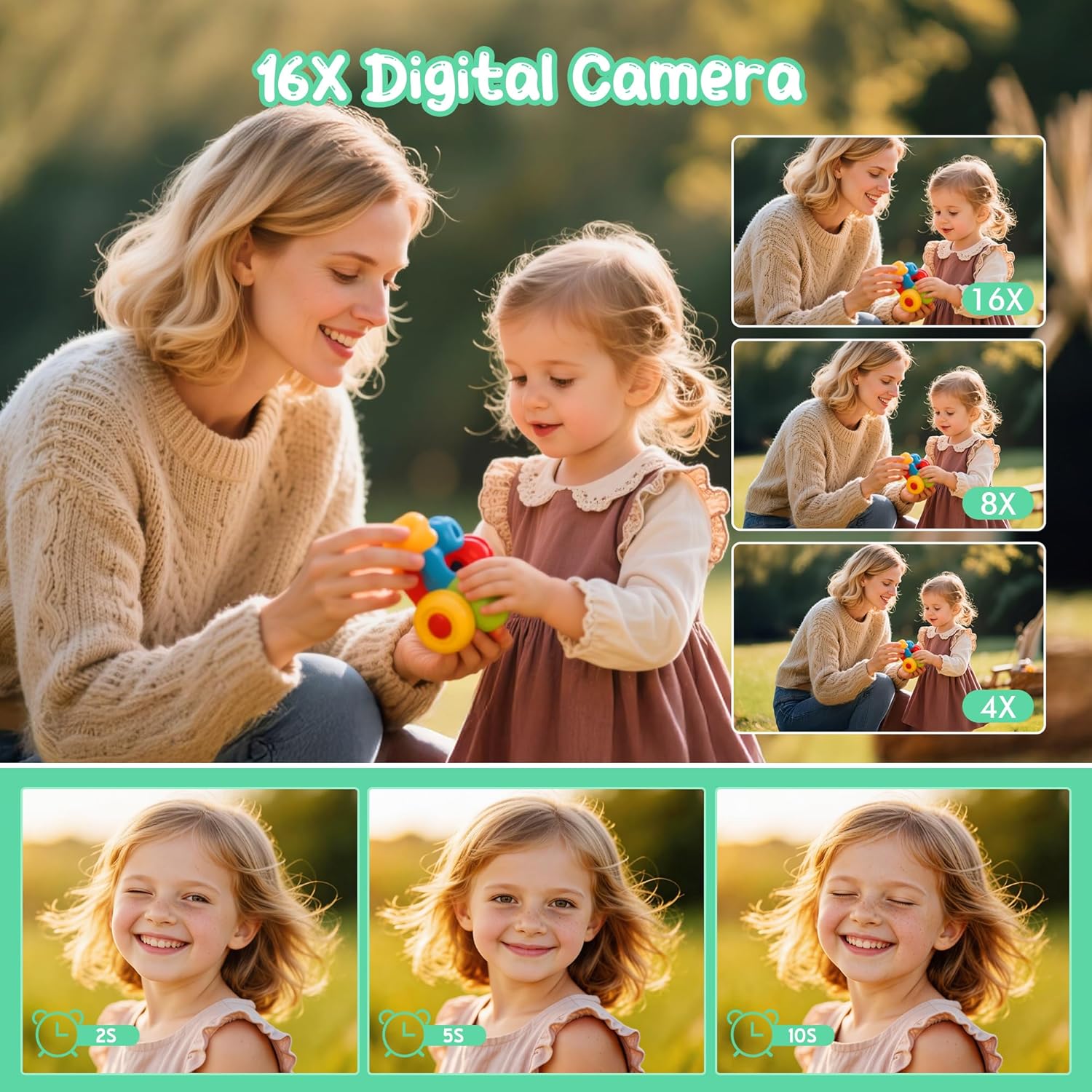 Thumbnail 2 de Appareil Photo Numérique 1080P 44MP Caméra Vlogging pour Enfants et Ados – Vert