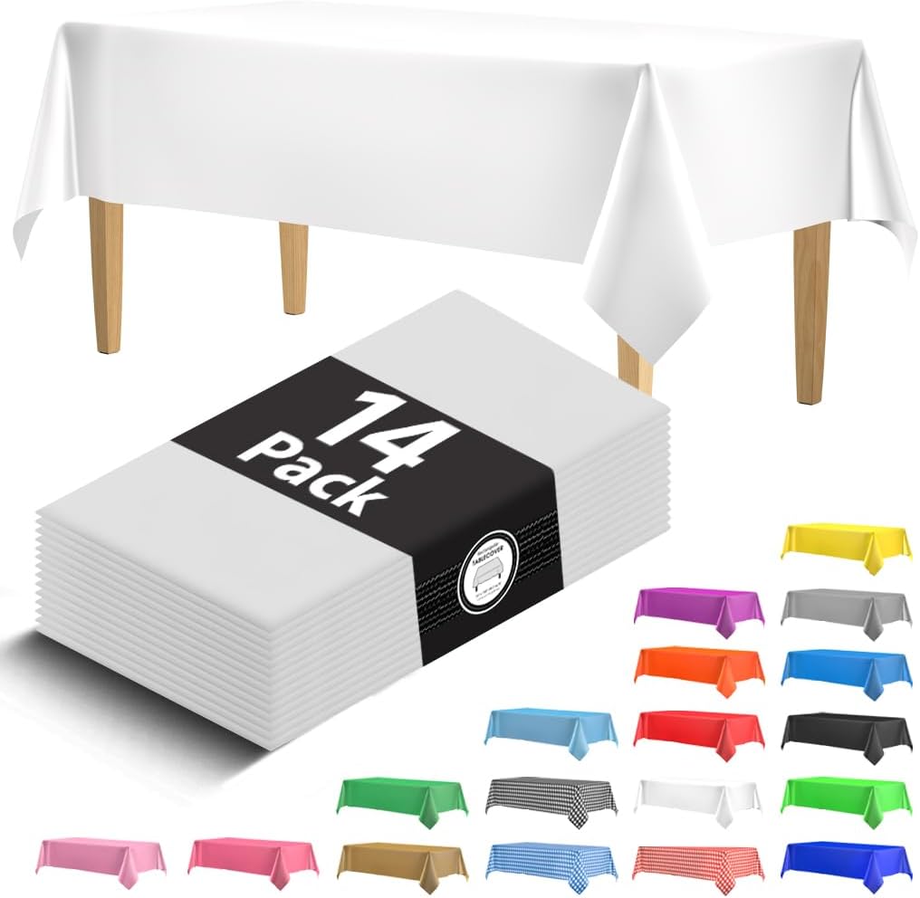 Thumbnail 6 de 14-Pack Premium Lime Green Plastic Tablecloth (54 x 108 in) for Rectangle Tables