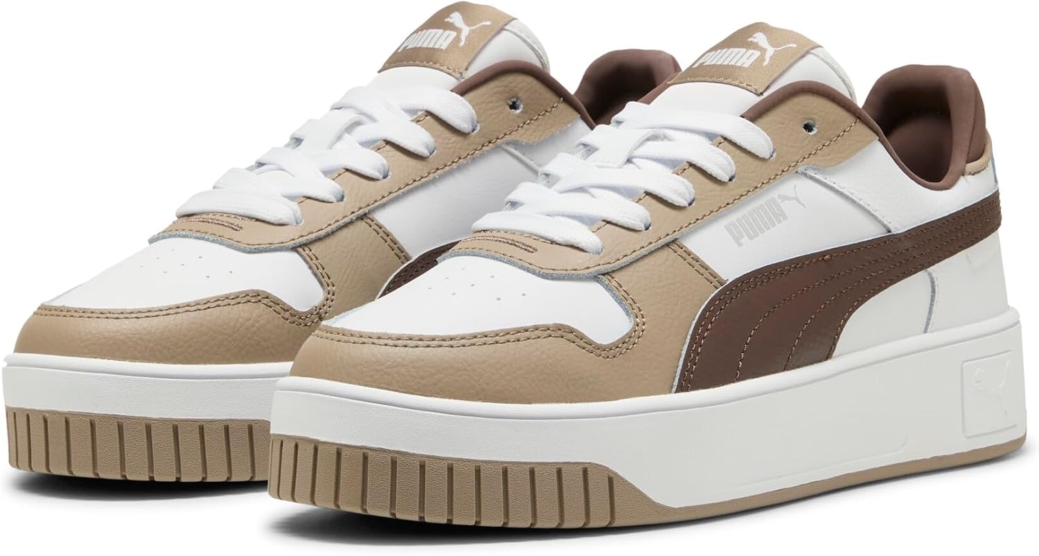 Detalle de PUMA Women Carina Street - Sneaker in pelle bianca con dettagli Puma Gold, taglia 38 EU