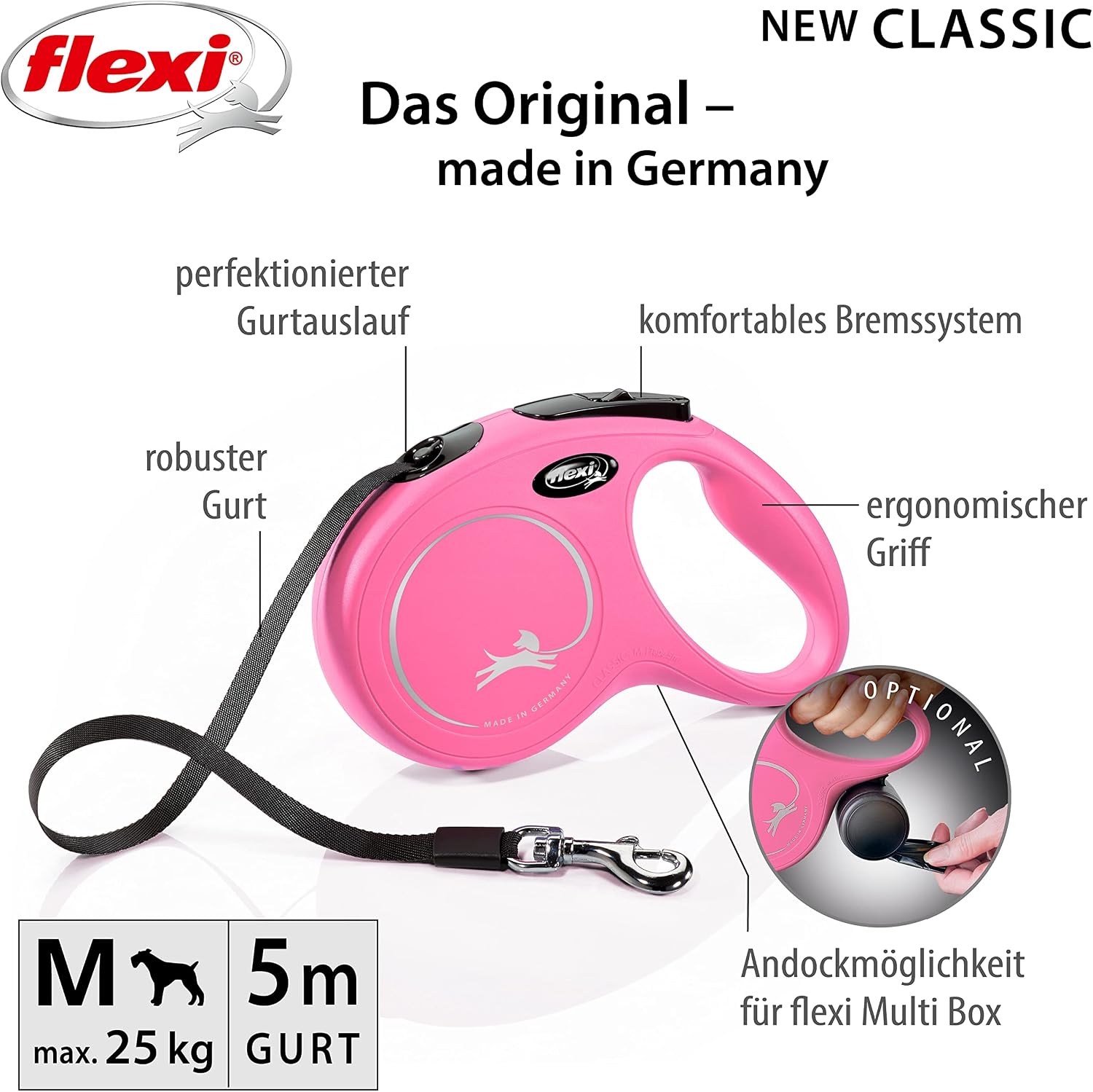 Thumbnail 2 de flexi® Classic M 5m Gurtrollleine Pink für Hunde bis 25 kg – 274 g, 11.6 × 18.8 cm