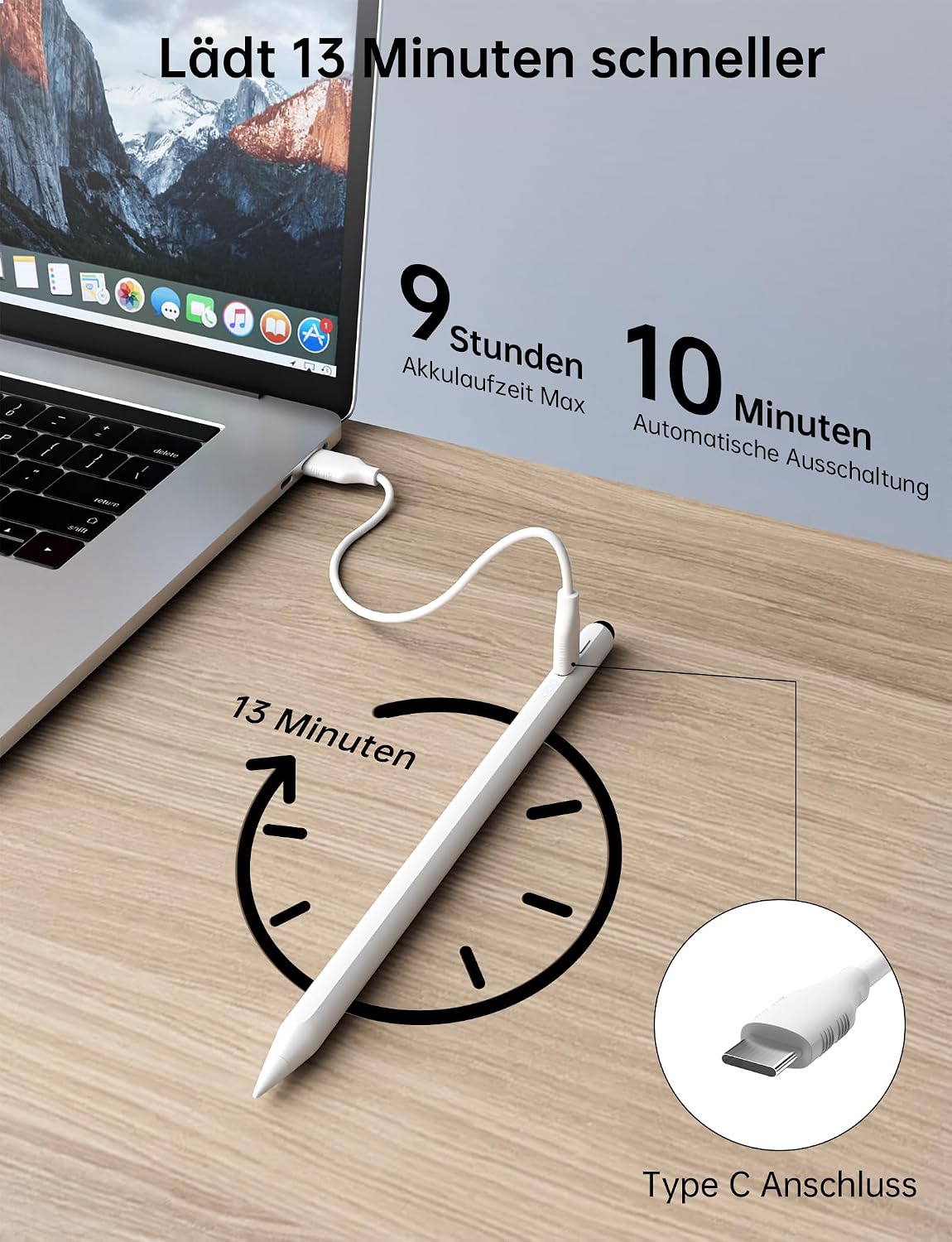 Thumbnail 2 de MEKO Stift für iPad (2018–2025) mit Schnellladefunktion & Neigungssensitivität – passend für Apple Pencil-kompatible iPads