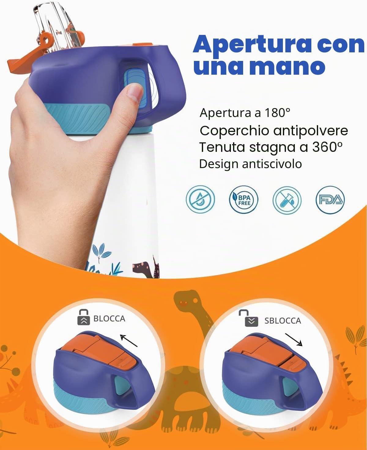 Detalle de FEIJIAN Borraccia Bambini in acciaio inox 350ml con cannuccia, senza BPA