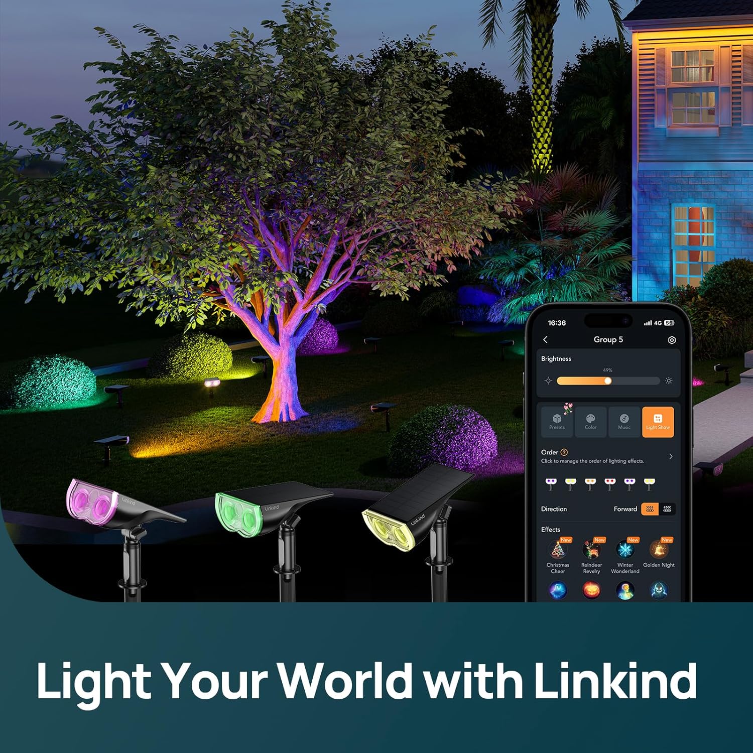 Thumbnail 4 de Linkind Smart Solar Spot Lights Outdoor Garden SL5C (4-pack) – App-controlled colour changing solar spotlights