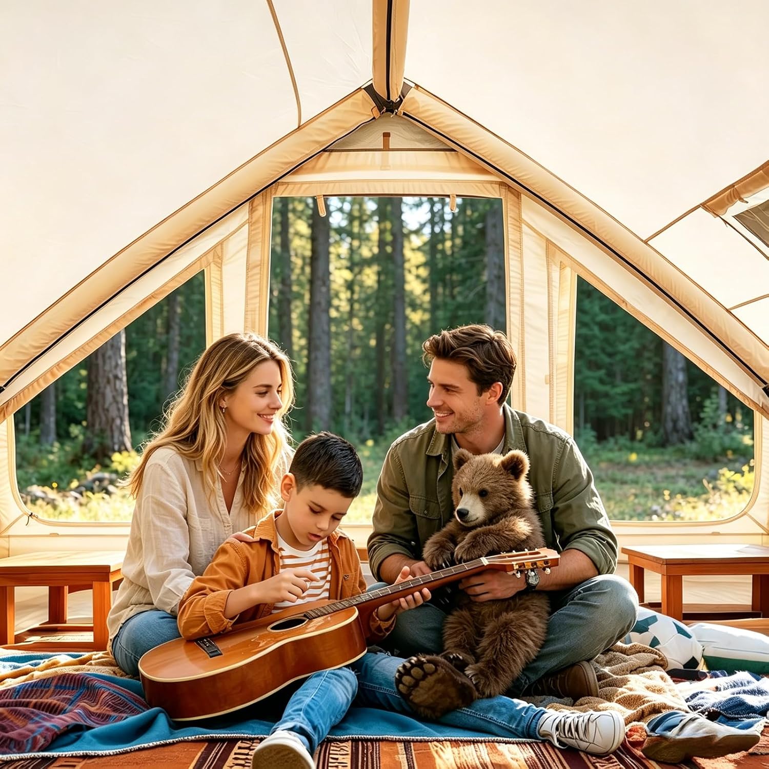 Detalle de Inflatable Camping Tent with Hand Pump: 4–6 Person Blow-Up Tent with Stove Jack