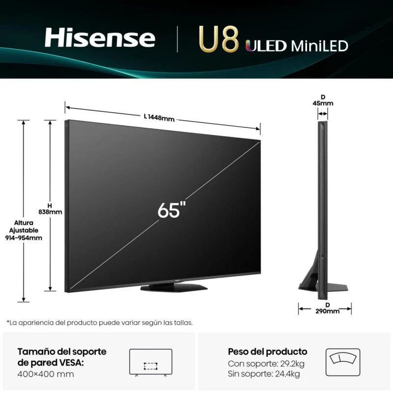 Detalle 2 de Hisense 65U8Q 65" Mini-LED 4K 165 Hz Gaming