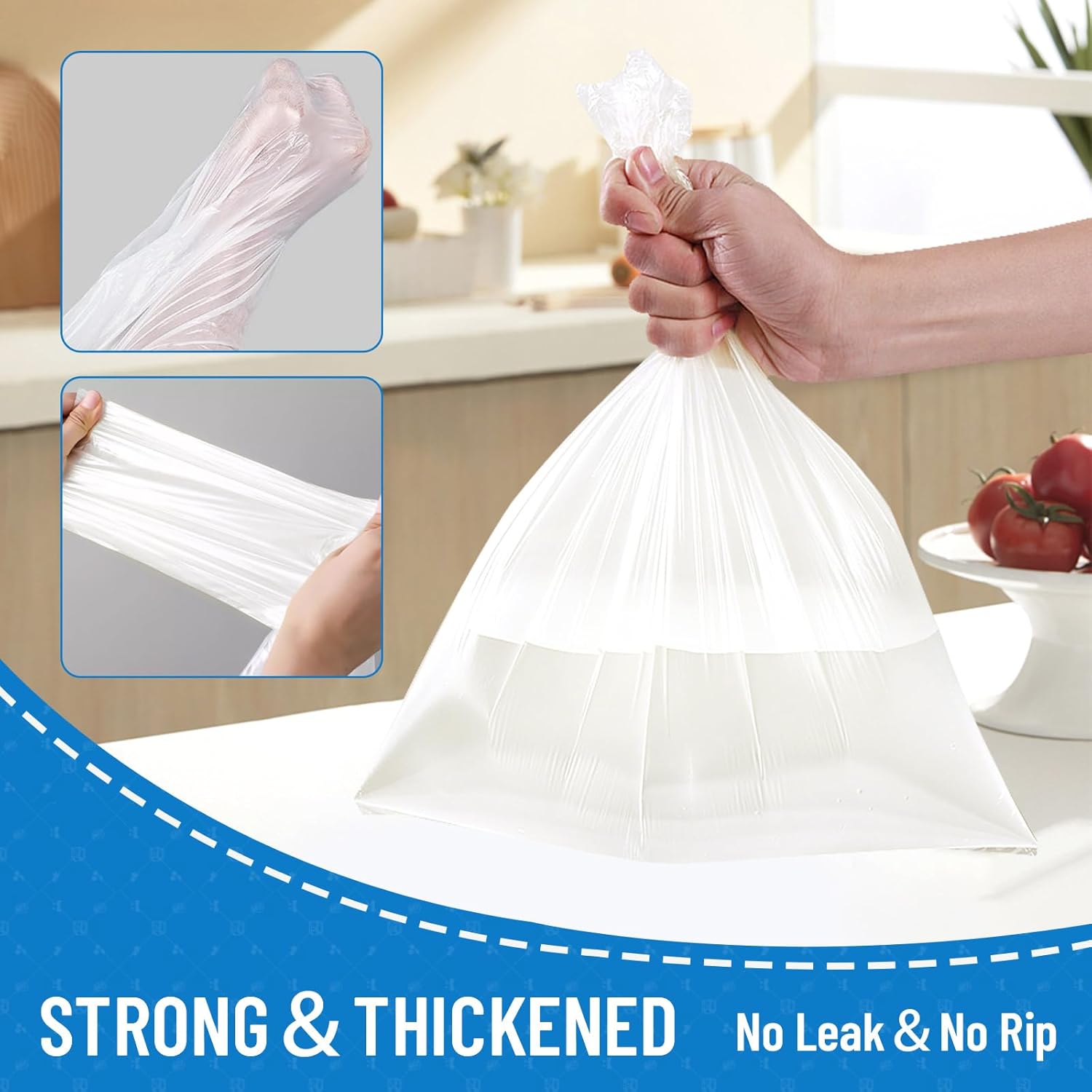 Detalle de LainNeala 4 Gallon Small Trash Bags – 100 Count, Unscented, White, Perforated Star Seal