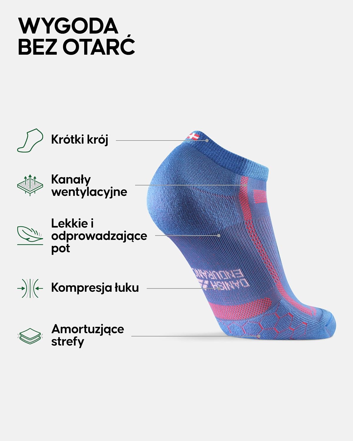 Detalle de DANISH ENDURANCE amortyzowane skarpety biegowe za kostkę, 5-pak