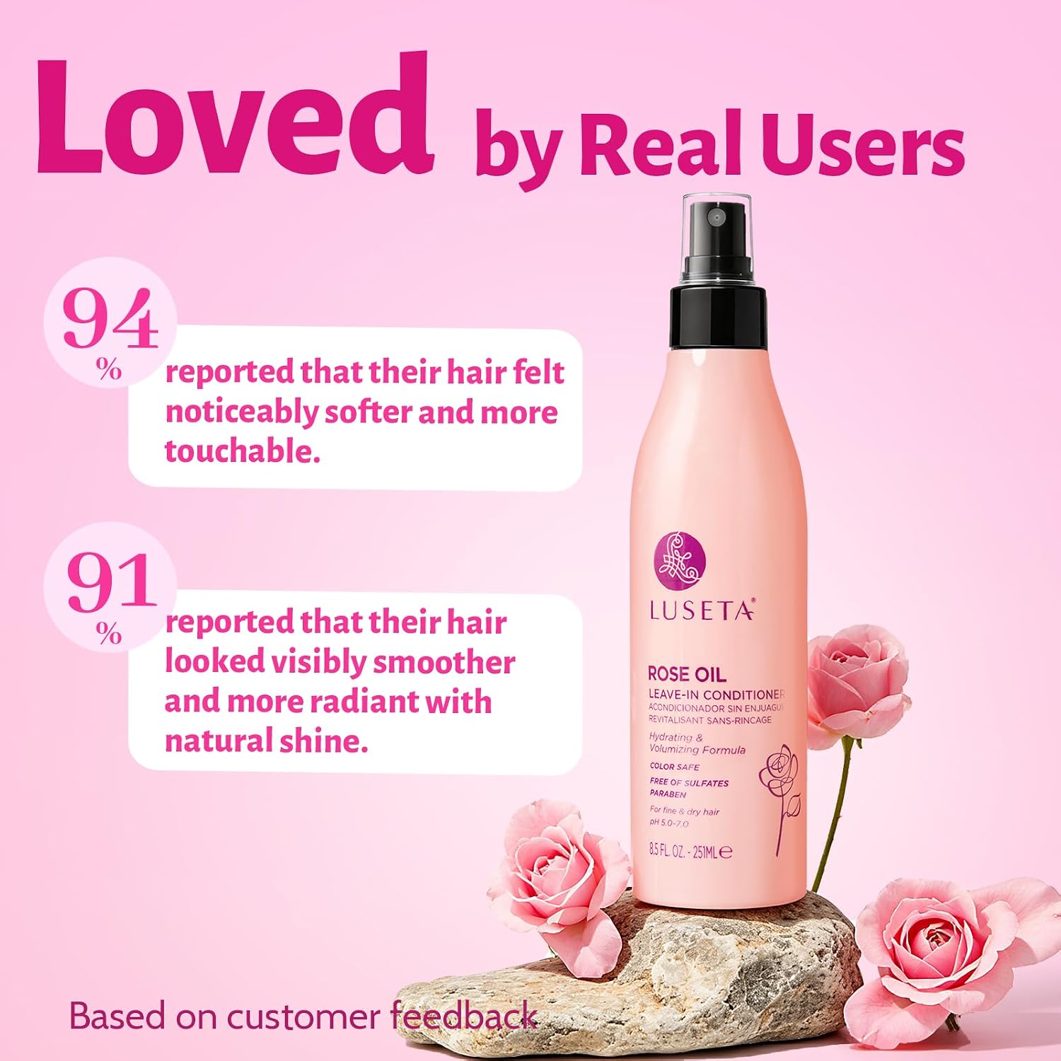 Detalle de Luseta Rose Oil Leave-In Spray for Fine Hair, 8.5 oz, Shine, Color-Safe