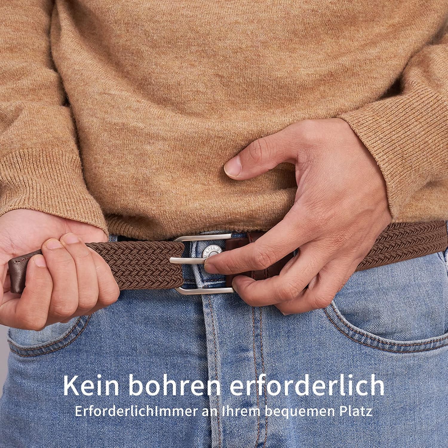 Detalle de TANGCHAO Stretchgürtel aus Stoff mit Flechtoptik (3,3 cm) – elastisch für Damen & Herren