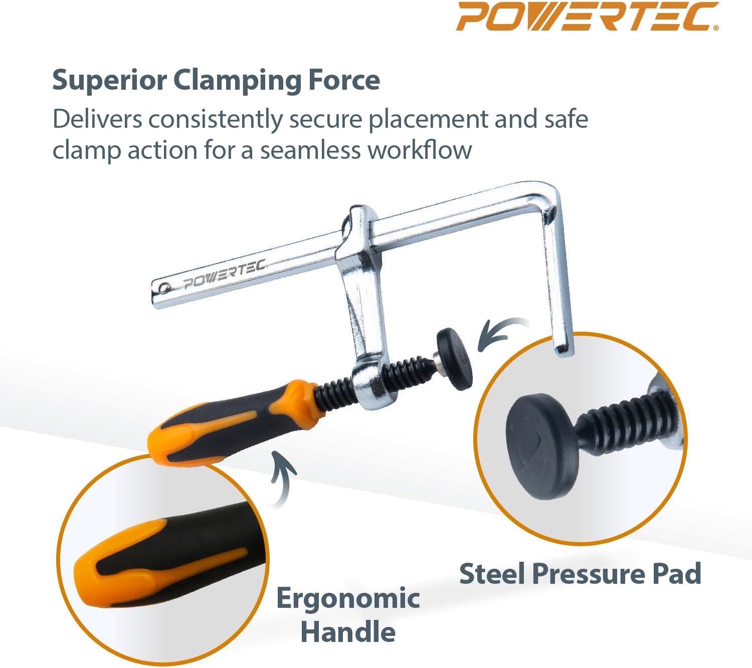 Detalle de POWERTEC 71410 – zaciski śrubowe do szyn prowadzących, 2 szt., siła 181 kg