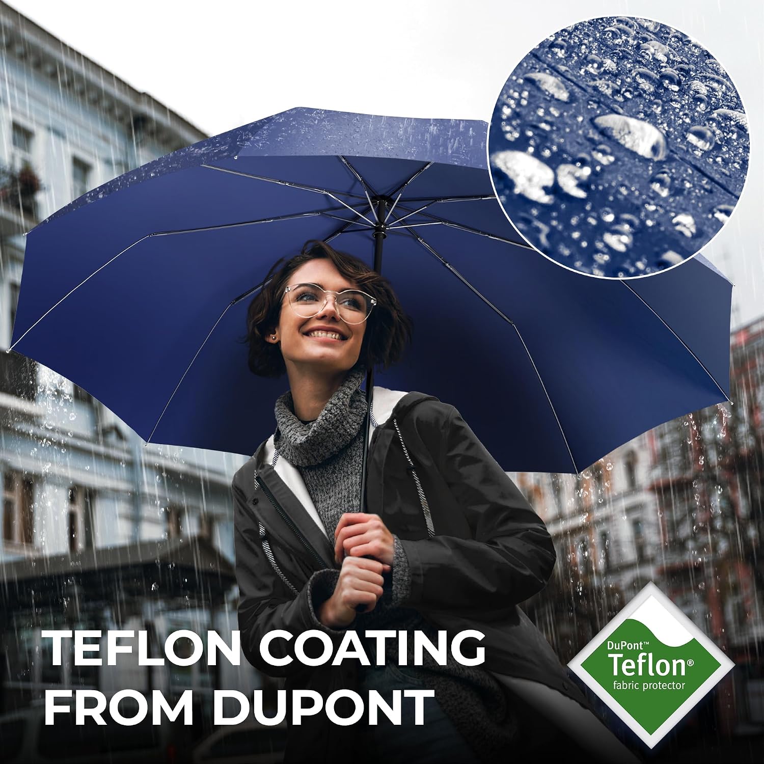 Thumbnail 3 de Windproof Compact Umbrella with Auto Open/Close, Double Canopy and Teflon Coating (Pocket-size, 432g)