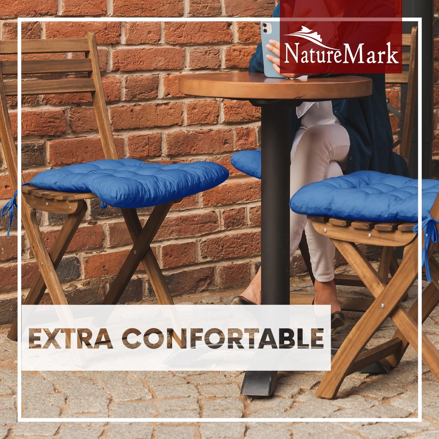 Thumbnail 1 de NatureMark Lot de 4 galettes de chaise 40x40 cm – Bleu Royal, intérieur & jardin