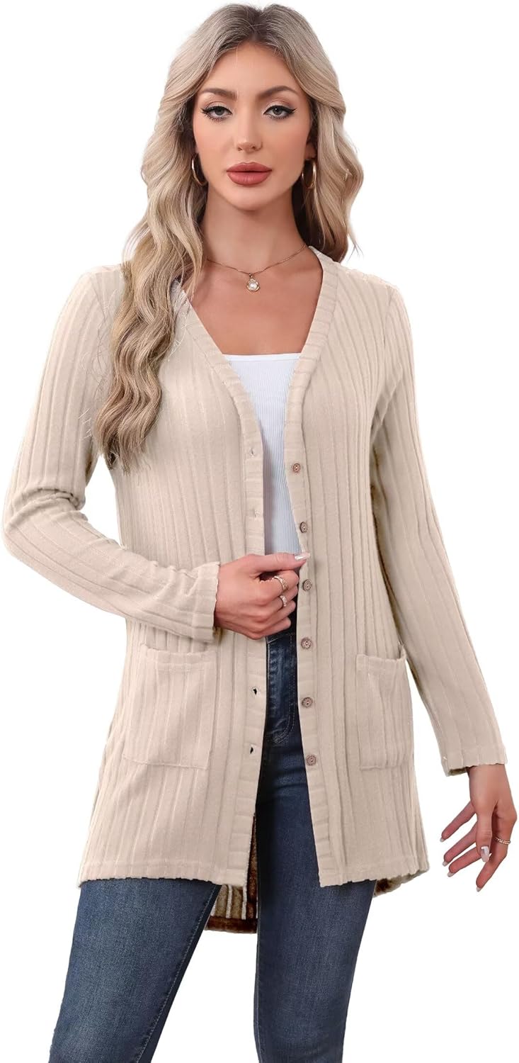 Detalle de YGJIEGENG Womens Cardigans: Lightweight Summer Open Front Knockabout with Pockets