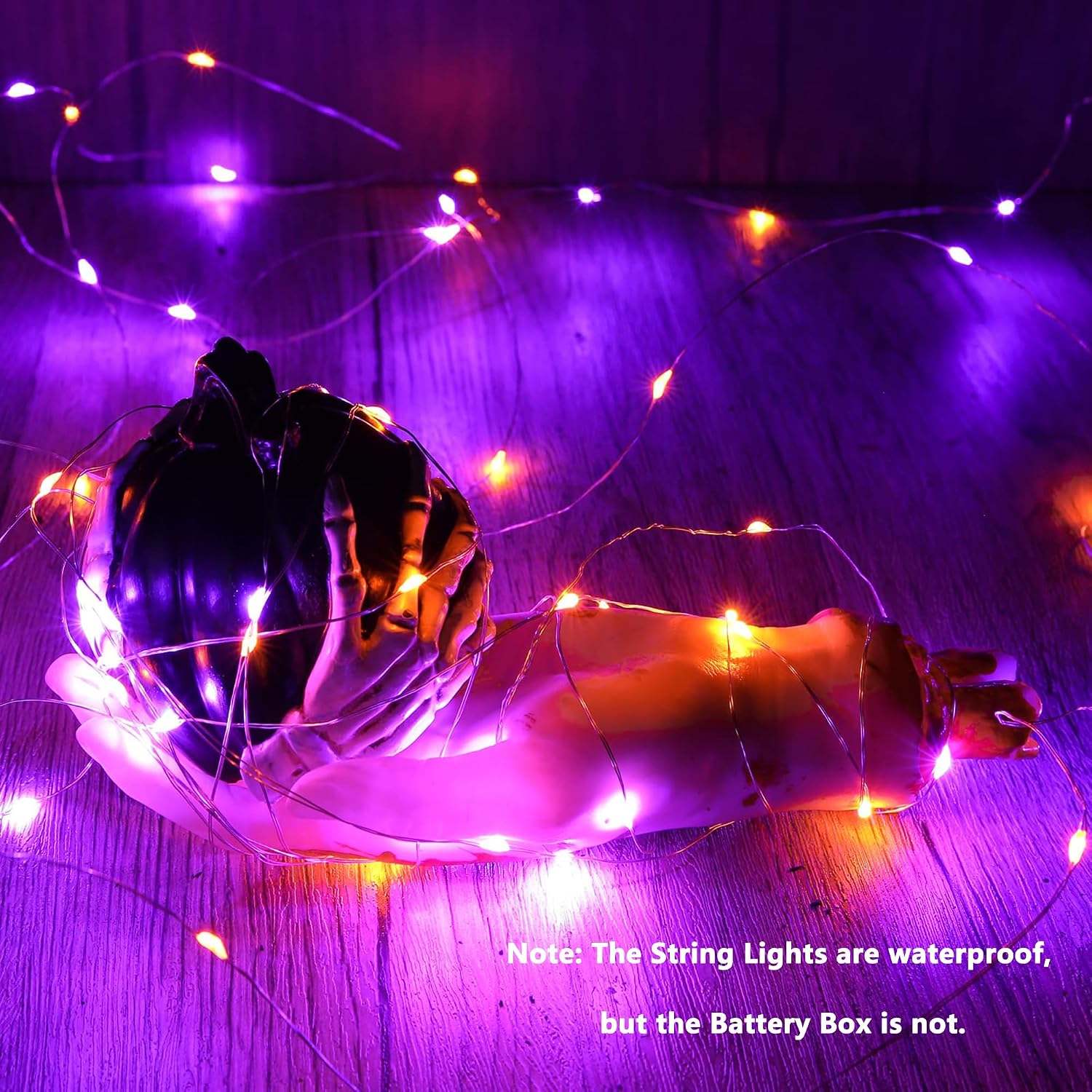 Detalle de Joomer Orange & Purple Halloween Fairy Lights, 16FT, 50 LEDs, 2 Modes