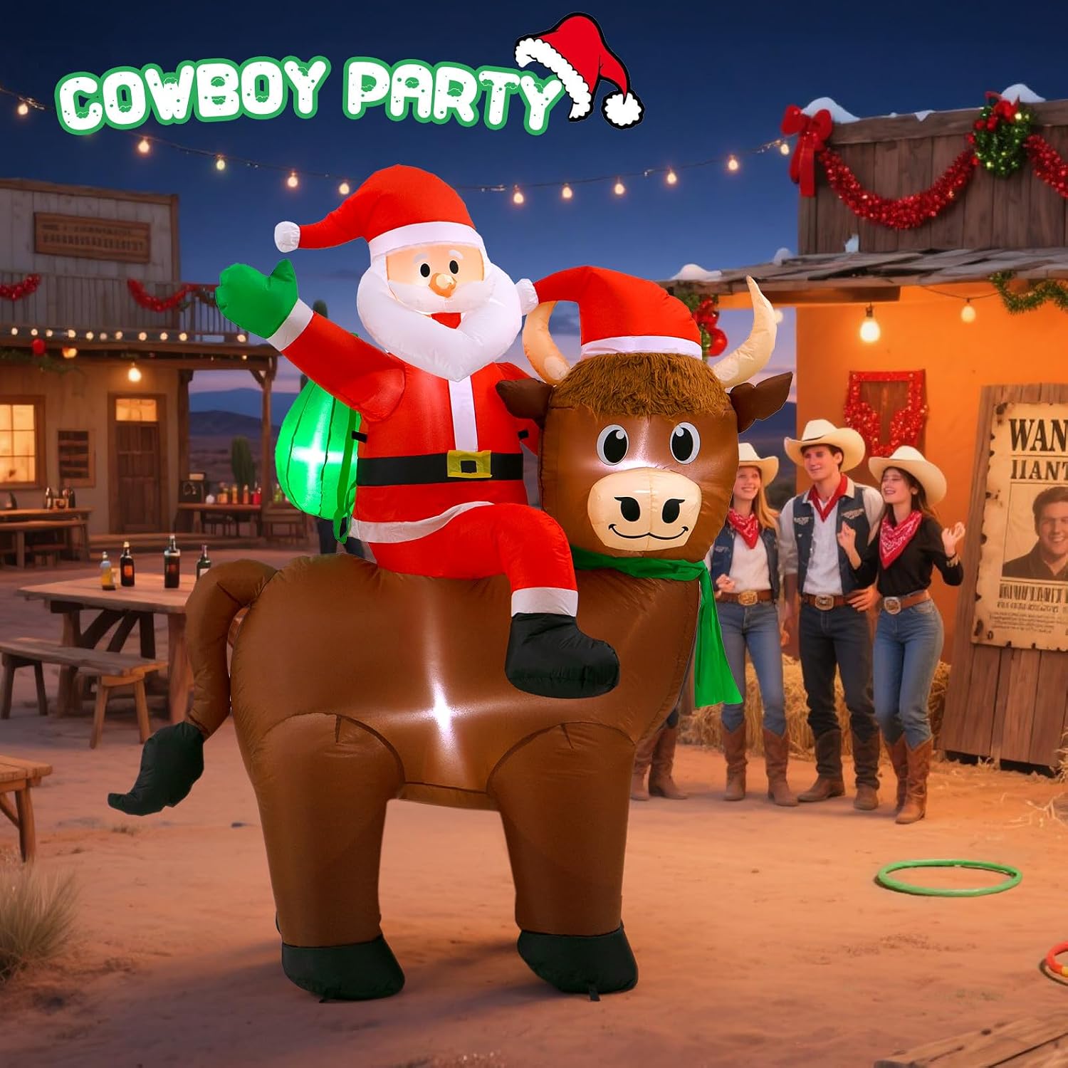 Detalle de Christmas Inflatable Santa and Highland Cow, 6-Foot