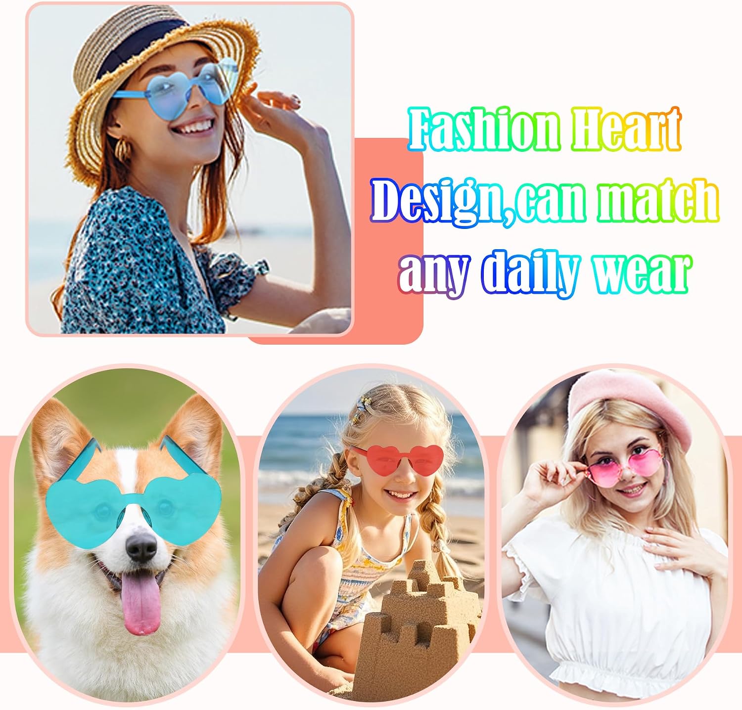 Detalle 2 de Amicably Heart Shaped Sunglasses 16 Pcs – Colourful Frameless Heart Shades Pack