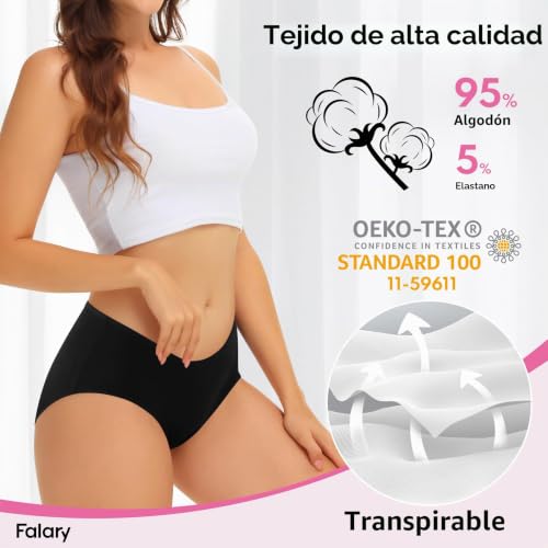 Thumbnail 3 de FALARY Bragas de Algodón Mujer Elástico Suave Culotte Pack de 6 – Negro, talla L