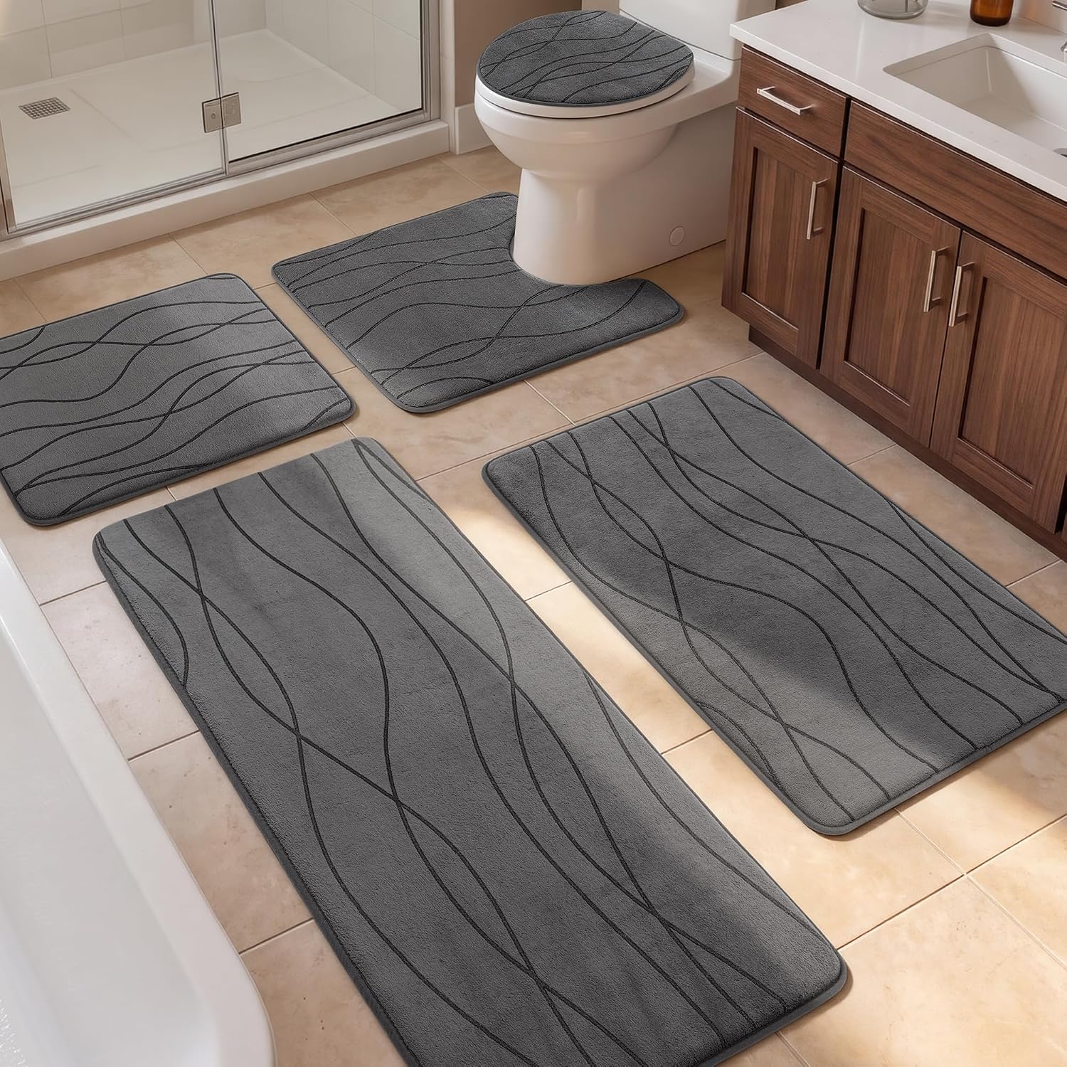Detalle de YIHOUSE Memory Foam 5-Piece Bath Rug Set