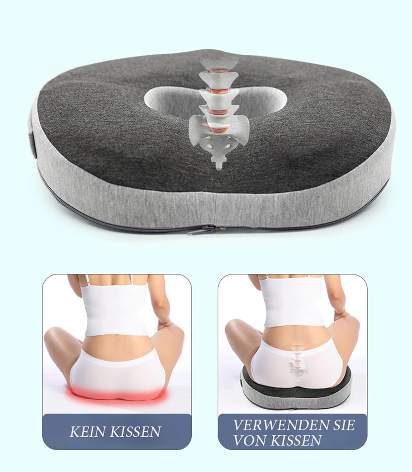 Detalle de Auoketuo Anti-Dekubitus Sitzkissen – Orthopädisches Donut-Kissen mit Memory-Schaum