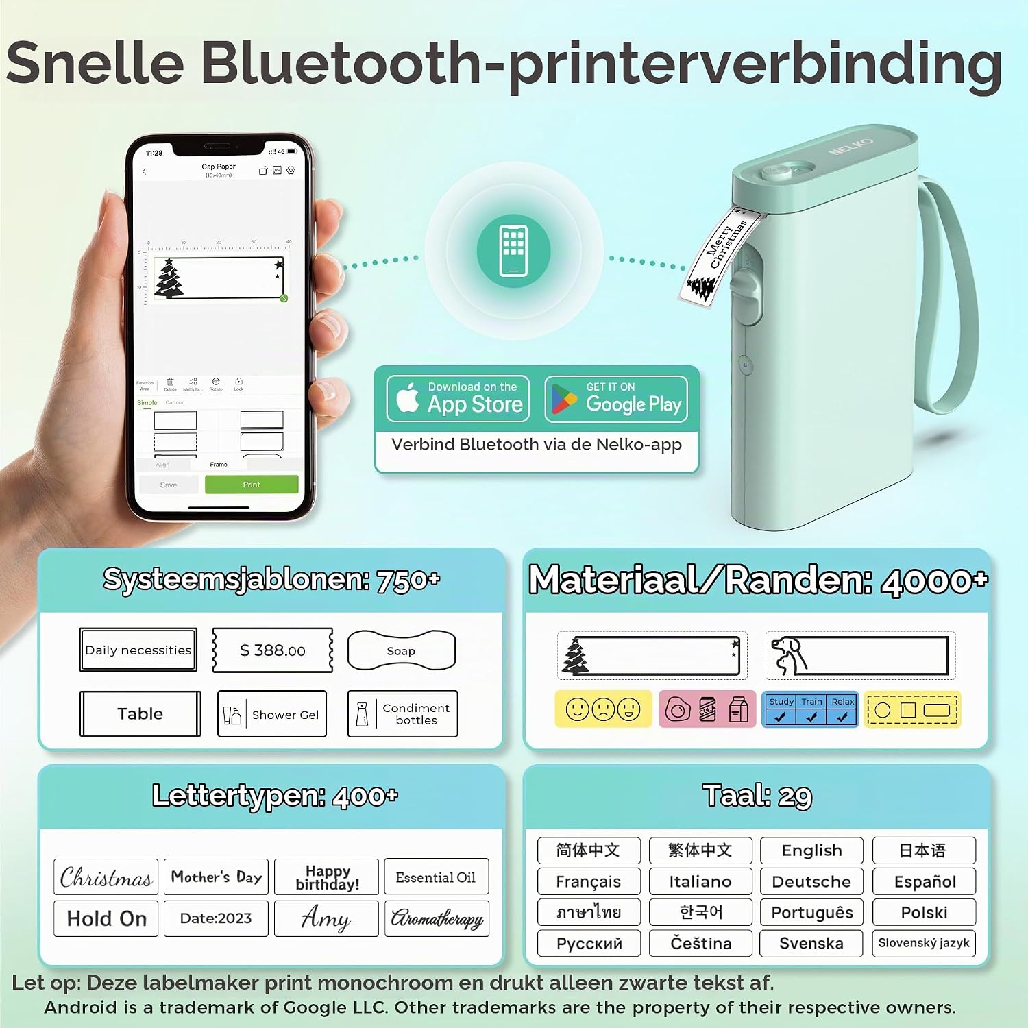 Detalle de Nelko P21 labelprinter: draagbaar, Bluetooth en thermisch zwart-wit