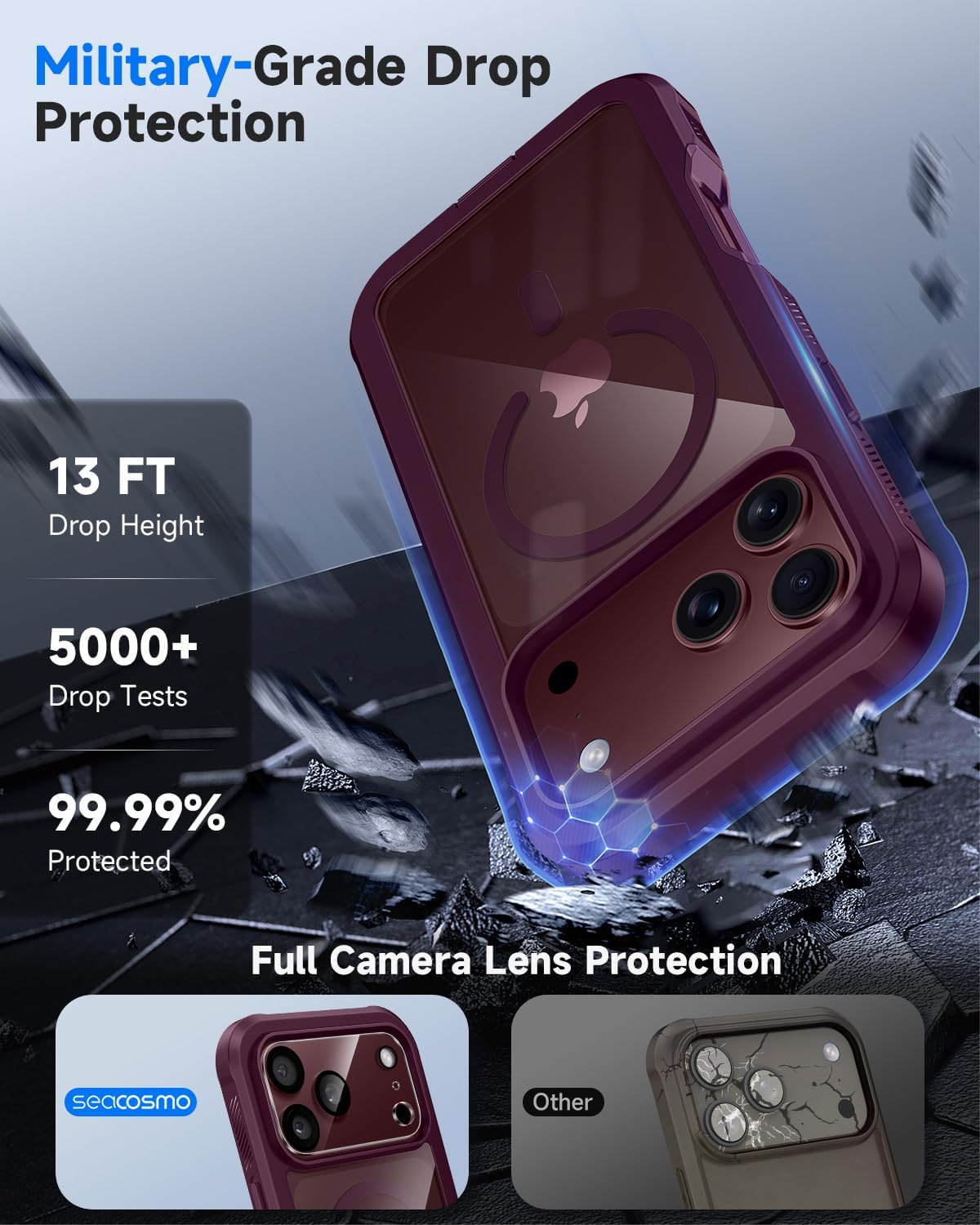 Detalle de seacosmo IP18PMIP17PM Case for iPhone 17 Pro Max, Burgundy Privacy Glass
