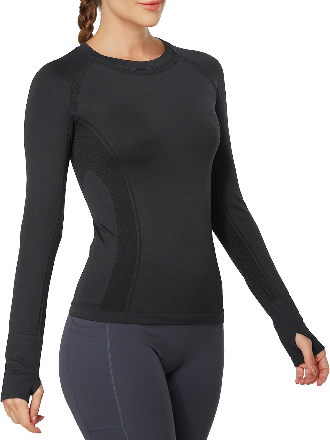 Detalle de MathCat Women's Long-Sleeve Workout Shirt, Quick-Dry Seamless Stretch