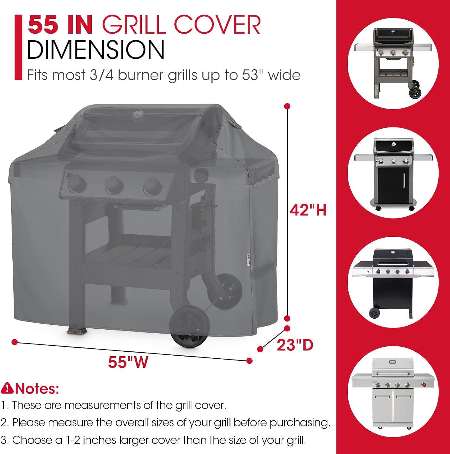 Detalle 2 de Unicook B600701G 55-Inch Waterproof Grill Cover, Gray, Fade-Resistant
