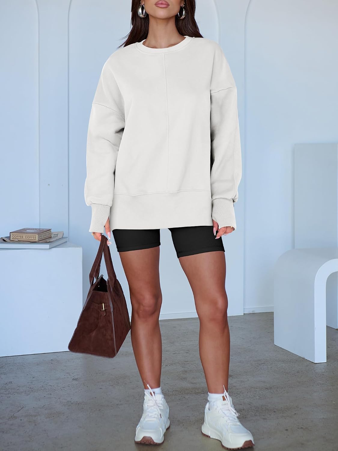 Detalle de ANRABESS Oversized Women's Sweatshirt with Thumbholes, Fleece Lining and Side Slits