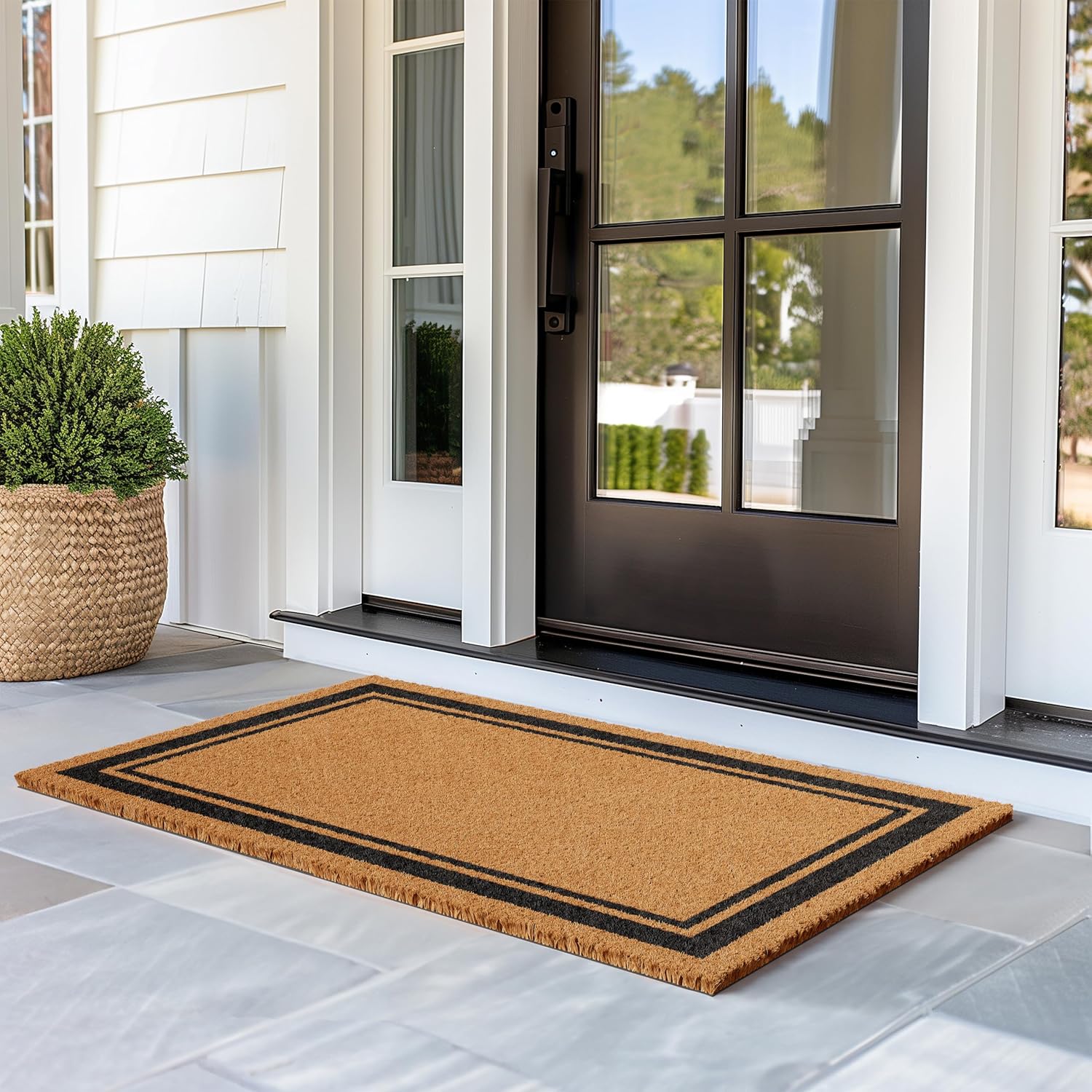 Thumbnail 1 de Barnyard Designs Natural Coco Coir Heavy Duty Doormat (30x48) with Non-Slip Backing – Brown Border Welcome Mat