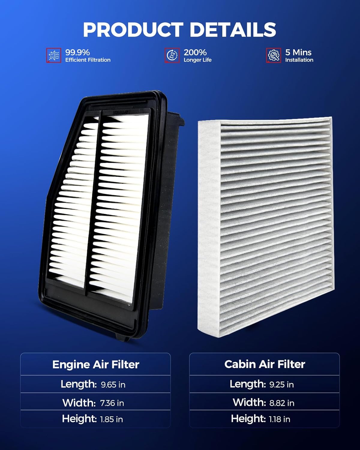 Thumbnail 2 de KAX Engine & Cabin Air Filter Kit (CA11113 / CF10134) for 2012-2015 Honda Civic & 2013-2015 Acura ILX