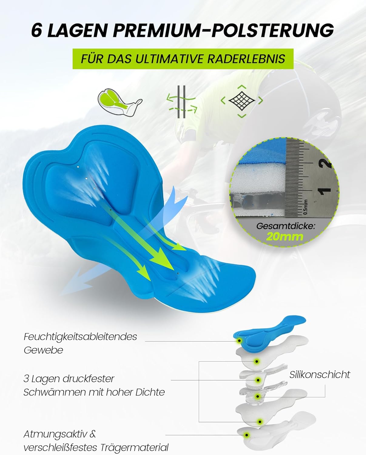 Thumbnail 3 de Nepest Herren MTB Shorts mit 4D Gel Polster, atmungsaktiv & schnelltrocknend – Mountainbike-Hose mit Taschen