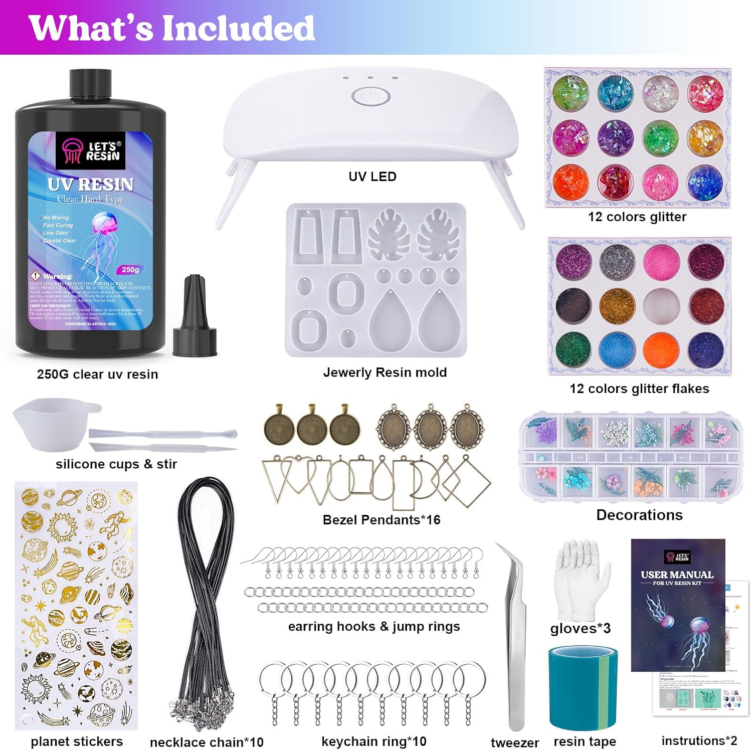 Thumbnail 1 de LET'S RESIN UV Resin Kit with Lamp 153Pcs Jewelry Making Kit 💎🎨