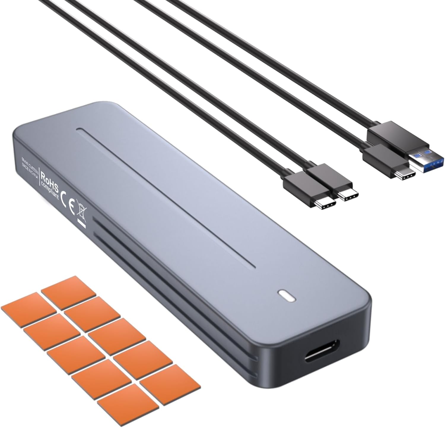 Detalle de VCOM M.2 NVMe/SATA SSD Gehäuse – 10 Gbps USB-C Adapter mit Kühlkissen, Aluminium, M-Key/M+B-Key, 2230–2280