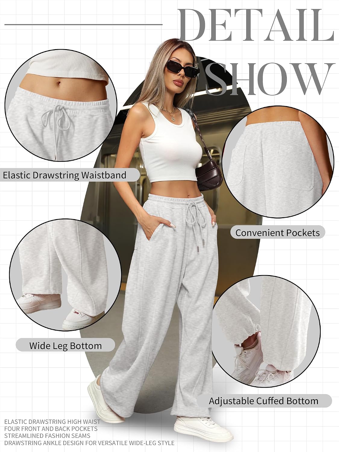 Detalle 1 de ELLEVEN Women's Wide-Leg Sweatpants, Cotton-Polyester Blend