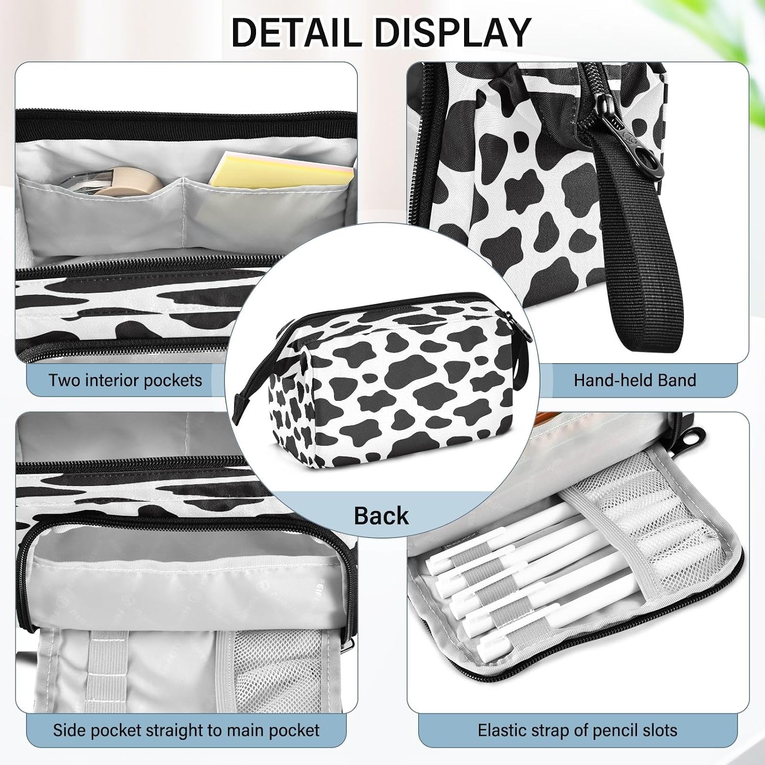 Thumbnail 3 de Mnsruu Big Capacity Pencil Case Black and White Cow Print – versatile organiser for school, travel and home