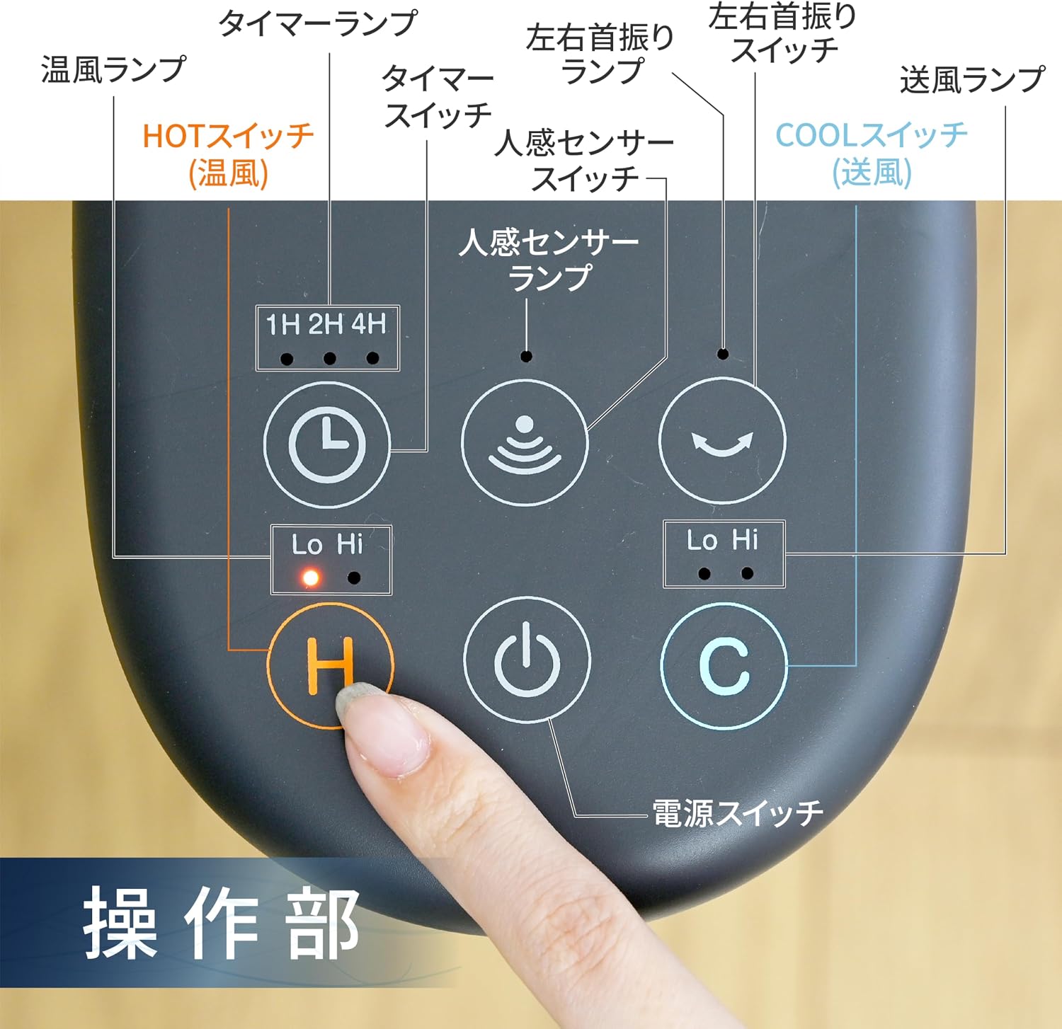 Detalle de 山善 YA-ZT1000(B) HOT&COOL タワー型サーキュレーター 温風・送風 人感センサー搭載