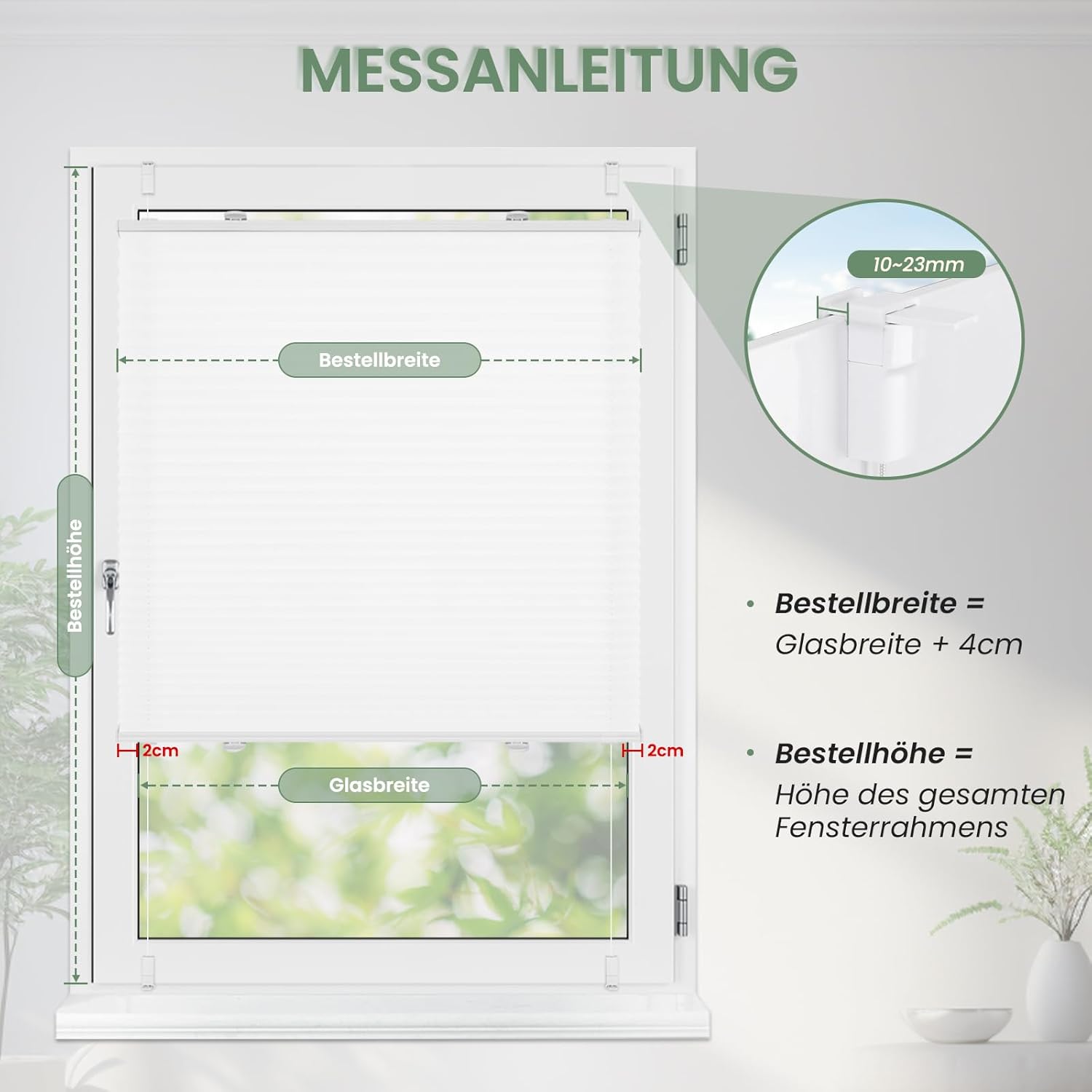Thumbnail 5 de Zarnan Plissee Klemmfix ohne Bohren 75 x 220 cm (BxH) – UV-Schutz für Fenster, weiß
