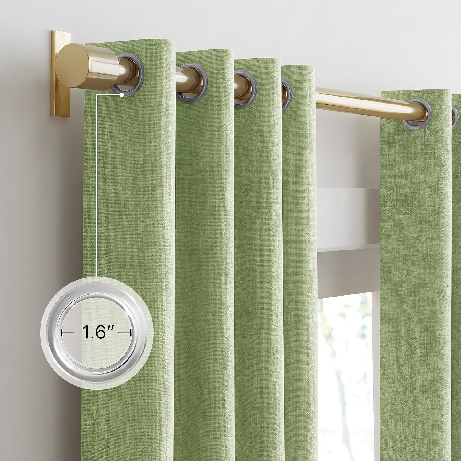 Detalle 2 de NICETOWN 100% Absolutely Blackout Linen Curtains – Olive Green, 52" Wide, 2 Panels (84" Long)