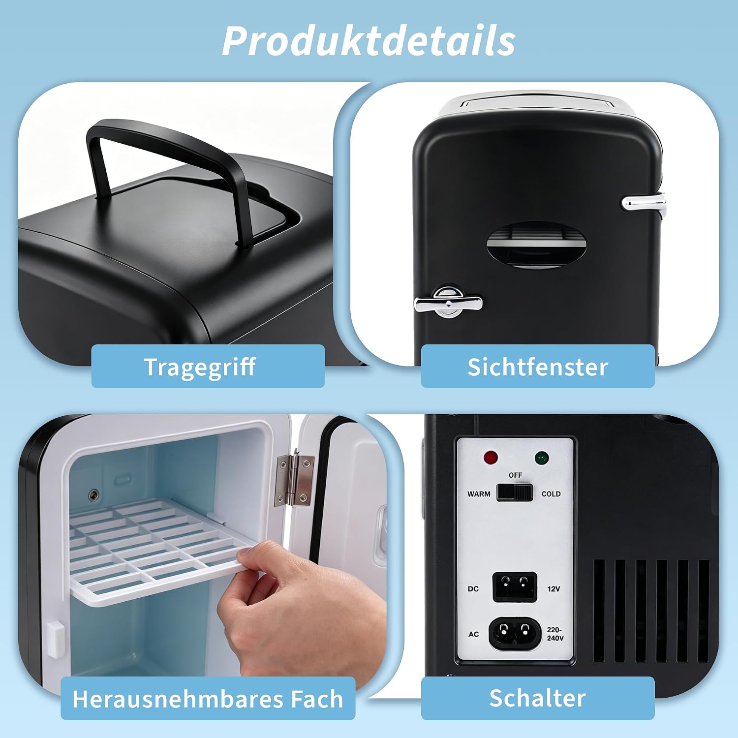 Detalle de Citybee Mini Kühlschrank – 4L Kompakt mit Kühl- und Heizfunktion