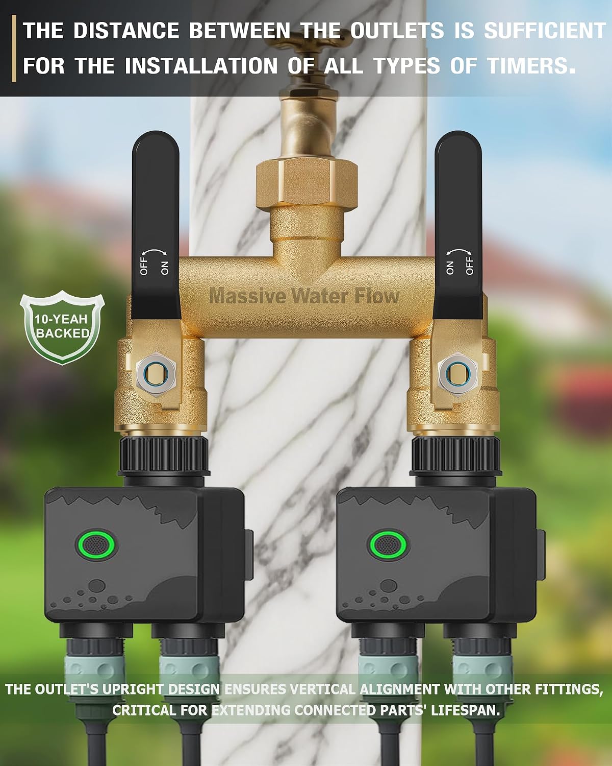 Detalle de HugWaFlw 2-Way Distributor: Solid Brass Garden Water Splitter for Two Devices