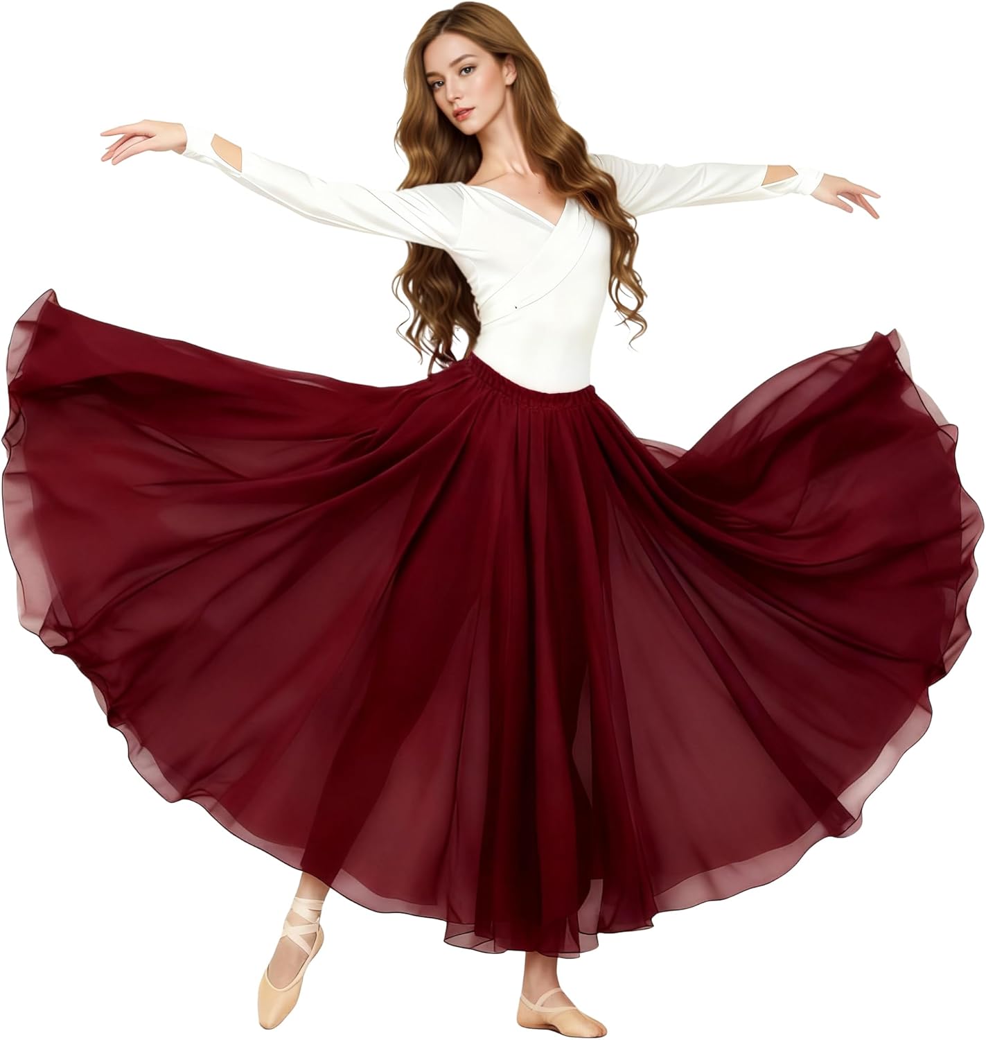 Detalle de Baisdan Jupe Danse Orientale en Mousseline – Jupe Flamenco pour Danse du Ventre et Spectacles