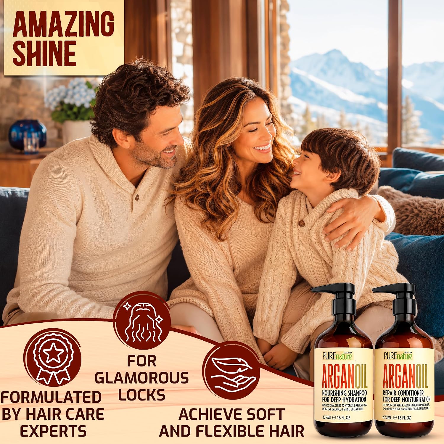 Detalle de PURE NATURE LUX SPA Moroccan Argan Oil Shampoo and Conditioner Set, Sulfate-Free with Keratin