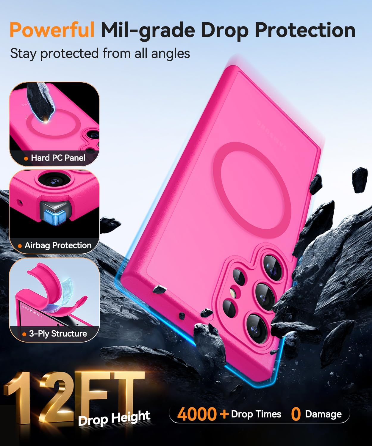 Thumbnail 5 de CANSHN Magnetica Cover per Samsung Galaxy S22 Ultra (6.8 Pollici) Rosa Calda – Protezione Fotocamera a Copertura Totale