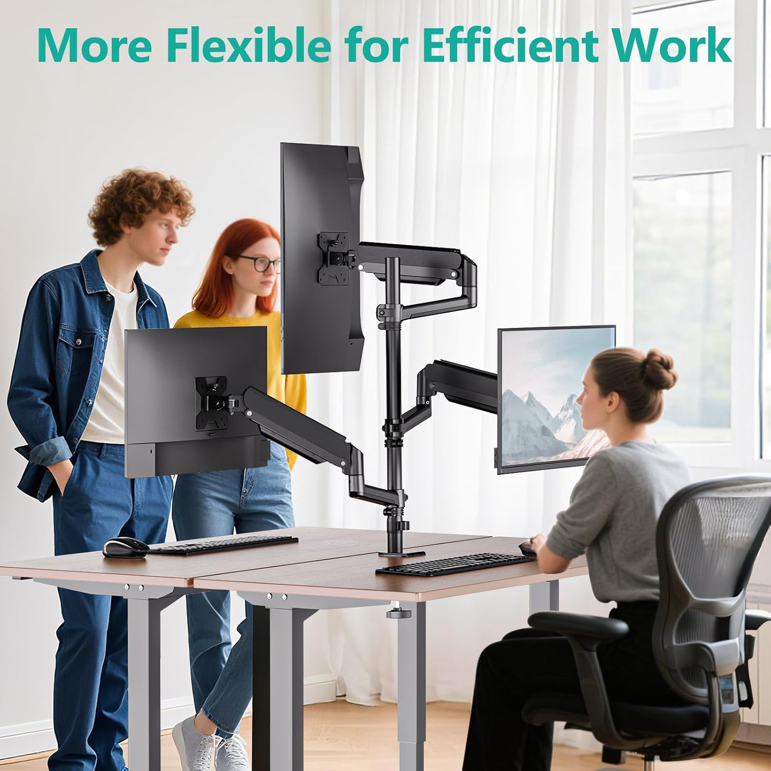 Detalle 2 de WALI triple monitor mount for 13–32 inch screens (GSDM003XL) with gas spring arms, black