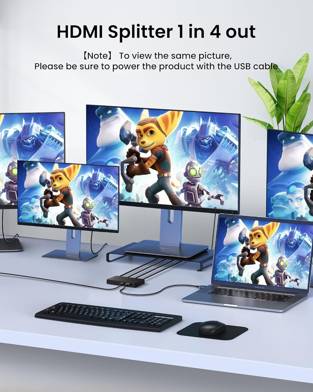 Detalle de NEWCARE HDMI Splitter 1×4 – Spiegelung in 4K, 1 Eingabe zu 4 Ausgaben