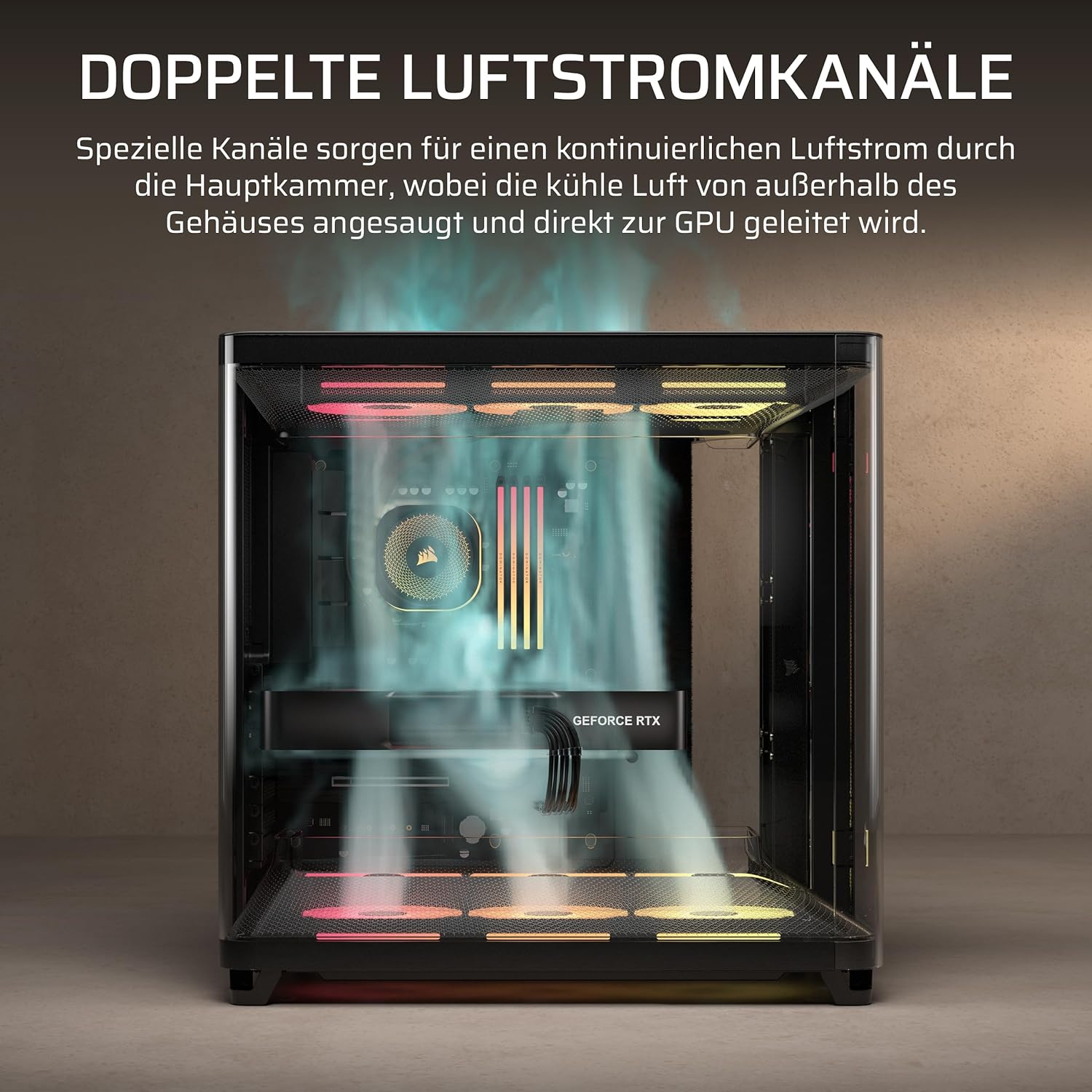 Thumbnail 3 de CORSAIR AIR 5400 LX-R RGB iCUE LINK Dreifach-Kammer-Mid-Tower: Kühlungslösung mit drei Kammern