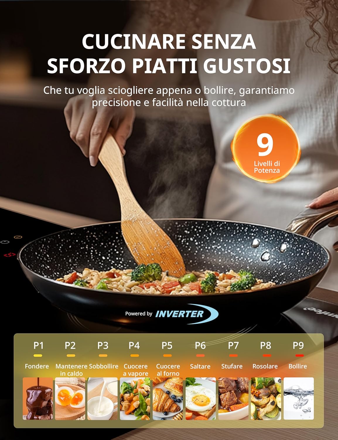 Thumbnail 1 de Comfee CIH741F238K0 piano cottura a induzione 7200 W con 4 fuochi, 9 livelli e funzione Boost