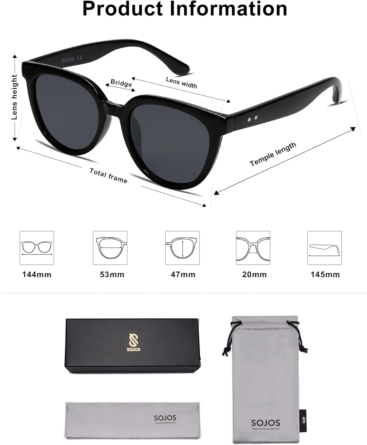 Detalle 1 de SOJOS Cat-Eye Polarized Sunglasses 53 mm