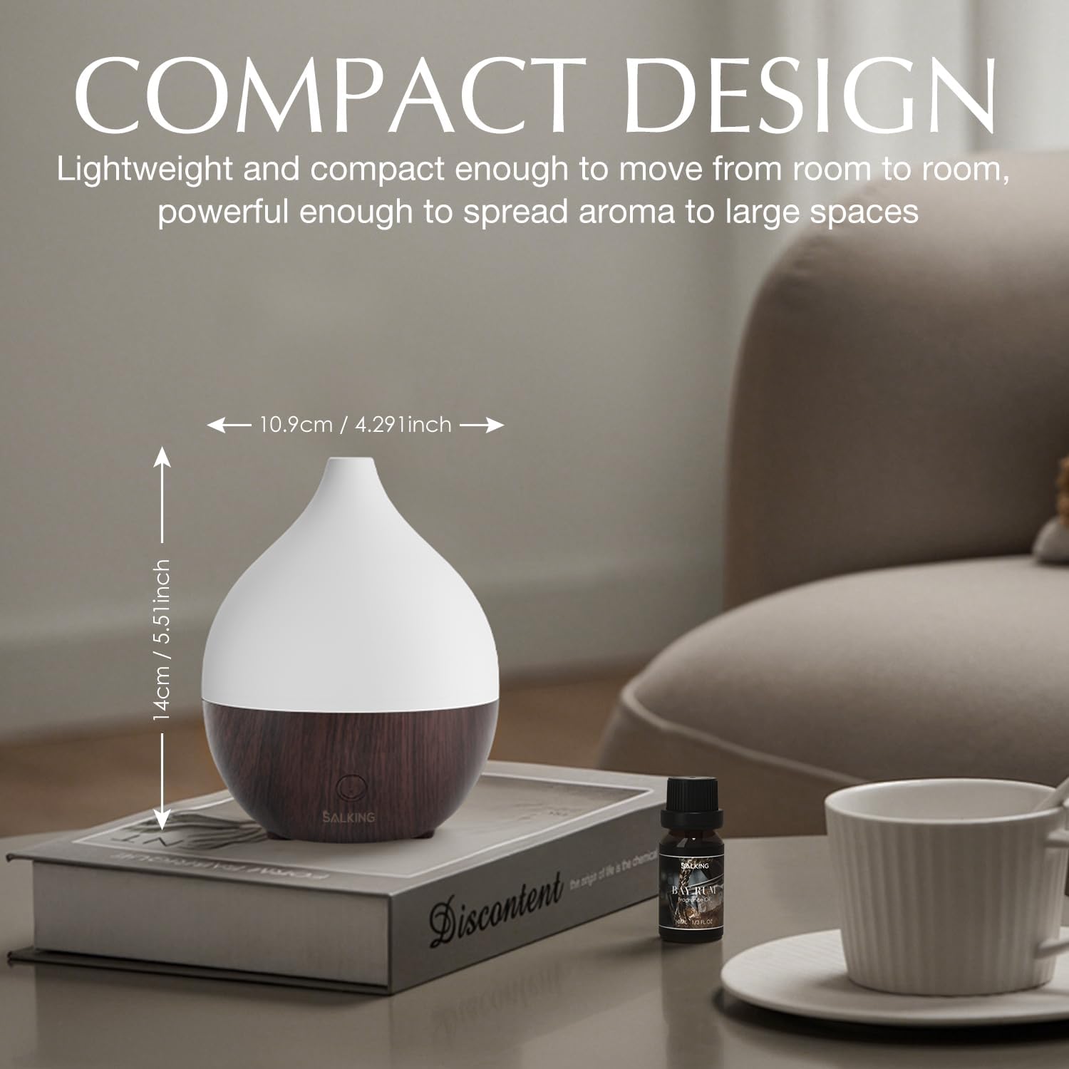 Thumbnail 4 de SALKING Essential Oil Diffuser 100ml – Small Ultrasonic Diffuser with Auto Shut-Off (Dark Wood)
